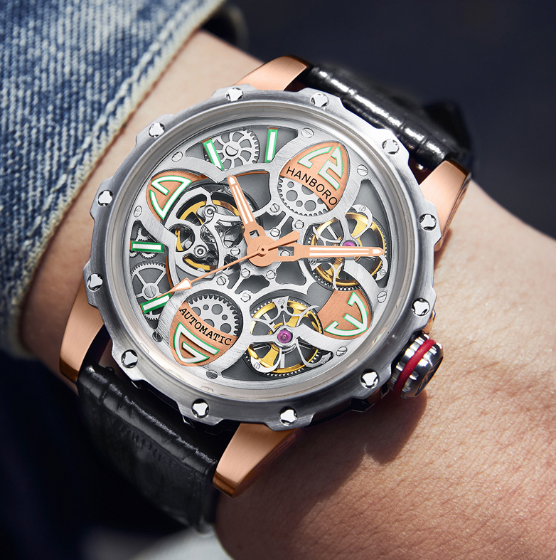 HANBORO Four Leaf Clover Skeleton Automatic Watch