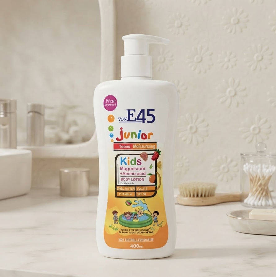 VON E45 Junior Teens Magnesium + Amino Acid Moisturising Body Lotion SPF 50 – 400ml